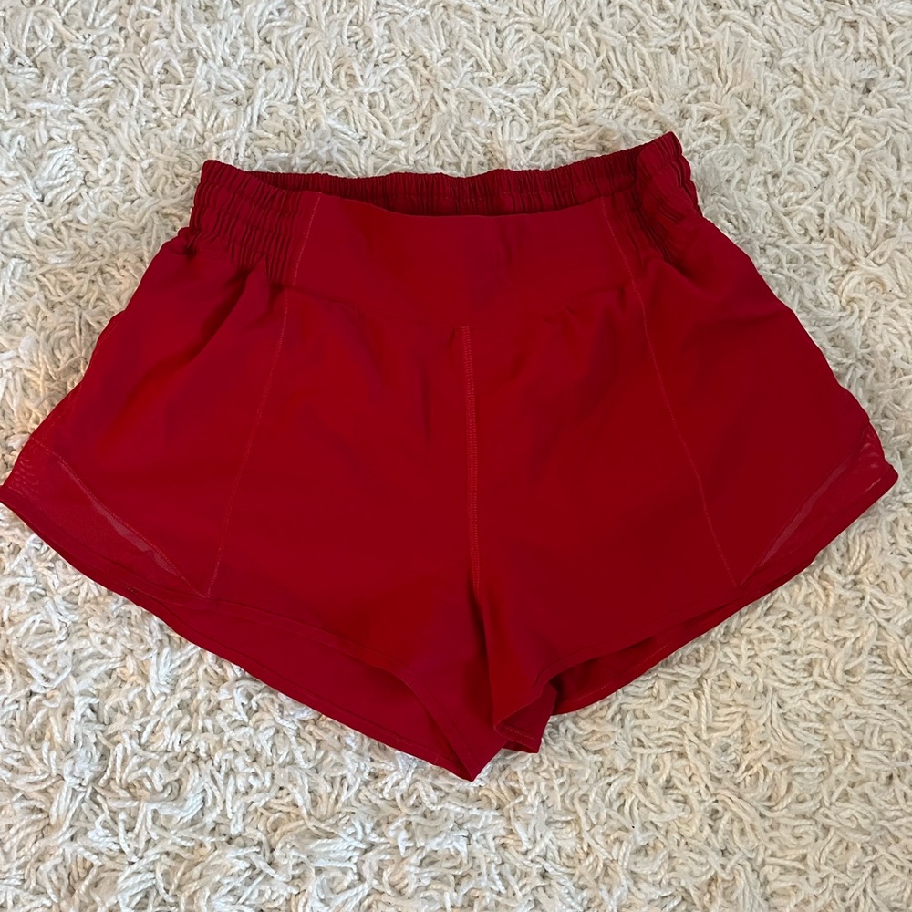Lululemon Red Hotty Hot Shorts High-Waisted Design